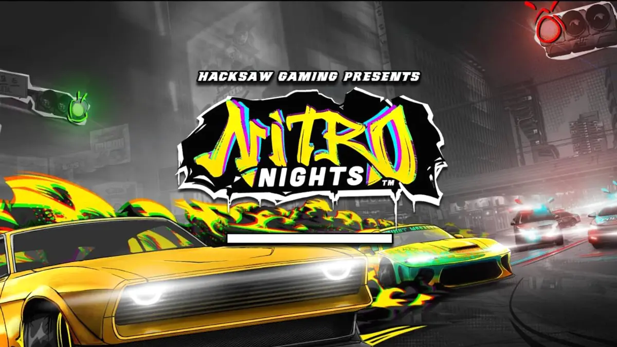 Tampilan visual neon dan mobil balap dalam slot Nitro Nights