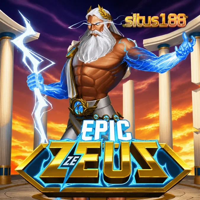 Tampilan visual grid permainan slot Epic Ze Zeus dengan elemen mitologi Yunani